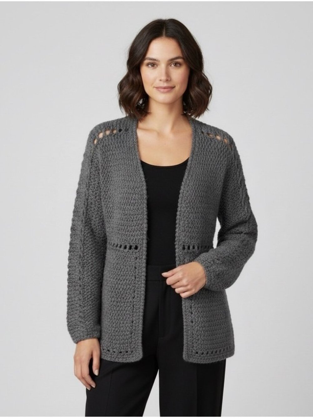 House of Harlow Gray Wool Alpaca Chunky Open Cardigan Sweater - S/M